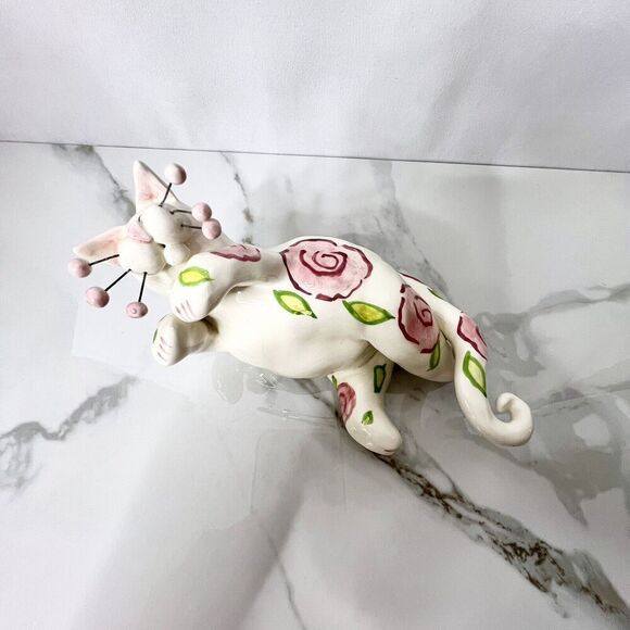 Lacombe WhimsiClay Floral Playful Cat Figurine - Picture 2 of 11